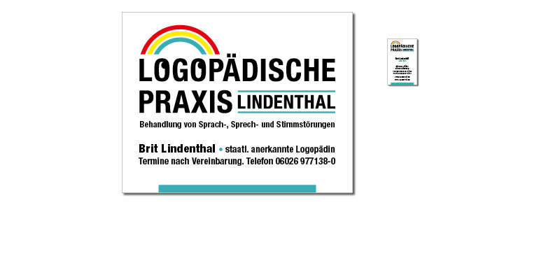 Türschild und Visitenkarte der logopädischen Praxis Lindenthal