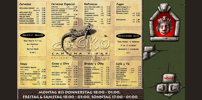 Internetauftritt Gecko Cantina y Bar Aschaffenburg